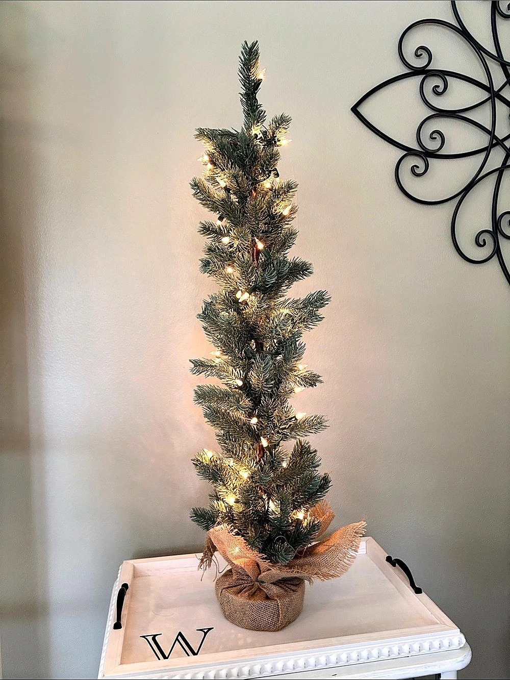 Christmas Tree Nearly Natural 36" Green Pine Artificial 50 White Farmhouse Slim